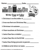 All about Christmas Questionaire - Write Ture or Fasle to the following Questions - Kids Worksheet 