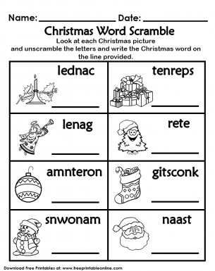 Christmas Theme - Word Scramble Worksheet
