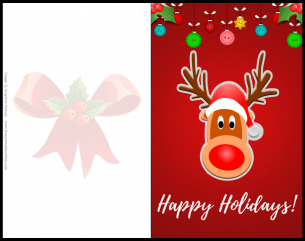 Christmas Red Nosed Reindeer Happy Holidays Red Christmas Card