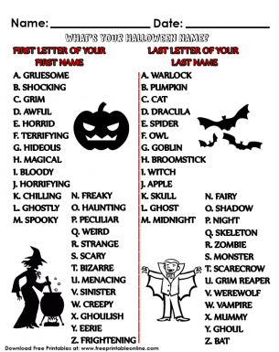 Halloween Fun! What's your Halloween Name? First letter of first name and first letter of the last name to get you holoween name