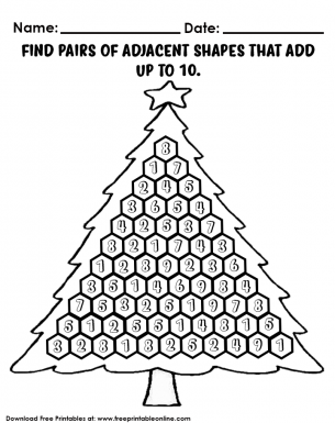 Find pairs of adjacent shapes that add up to 10 - In the shape of a christmas tree