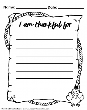 Thanksgiving Day Worksheet for Kids  - I am Thankful For... now fill in the blanks