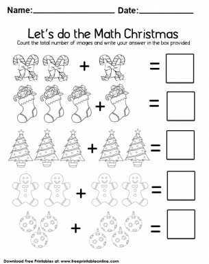 Let's Do the Math - Christmas Math Worksheet - Count the total number of images and write your answer in the box provided.
