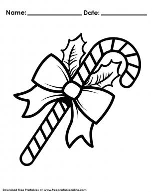 Candy Cane ready for Coloring - Worksheet with name and date