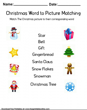 Christmas Words to Picture Matching - Worksheet. Match the Christmas picture to their corresponding word