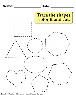 Trace the Shapes, Color it and Cut - Preschool Worksheet - Excelent tracing, coloring and cutting activity for shapes