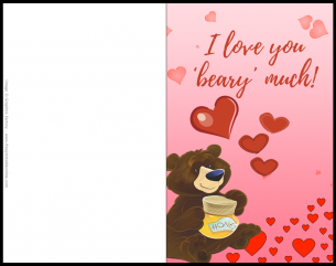 I Love You Beary Much Valentines Card - With a cute bear and love hearts saying 