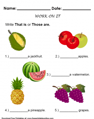 THAT IS or THOSE ARE Kids Grammar Worksheet - Write THAT IS or THOSE ARE to complete the sentence