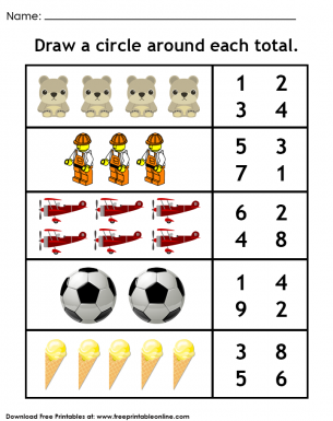 Number Counting Printable Worksheet - Draw a circle around each correct total for that number of object in each line. 5 problems to solve