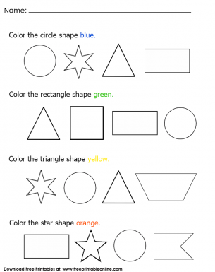 Coloring Shapes as described Worksheet - Color the circle shape (Blue) and color the rectangle (Green)