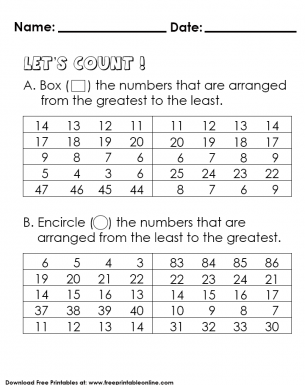 Ordering Numbers - Math Worksheet - Tick the numbers that are arranged from the greatest to the least.