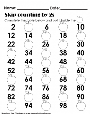 Skip Counting By 2s - Math Worksheet - Fill in the apple with the correct number.