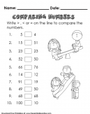 Comparing Numbers Kids Math WorksheetWrite  (Less Than <, Greater Than > or Equil =) 
