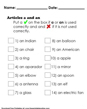 Learn How To Use Articles A And An Worksheet