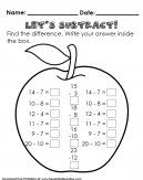 Lets subtract! Find the difference and write the answer inside the apple. Fun math game.