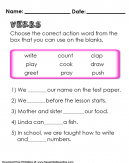 Your child can choose the correct action word from the box. This is a fun filled activity for good sentences. Download it now! 