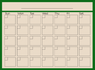 Green Framed Blank Monthly Calendar - Free Printable Online