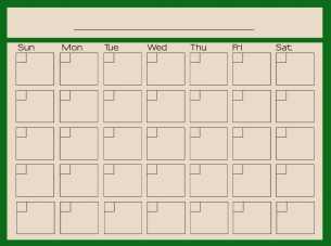 Green Framed With Rustic Background - Blank Monthly Calendars spaces for 5 weeks suitable for any month