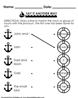 Matching The Pronouns With The Nouns - Preschool Worksheet