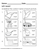 Naming Pictures from the Given Optional Rhyming Words Preschool Worksheet 