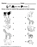 Matching Animal Parents to Their Babies Activity - Preschool Worksheet