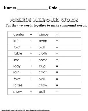 Forming a Compound Word by adding Two Words Together with this Fun Kids Activity Worksheet 