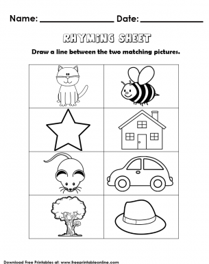 Rhyming Words Kids Activity Worksheet