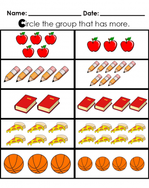 Circle the Group That Has More - Pre-school and Kindergarten lesson worksheet