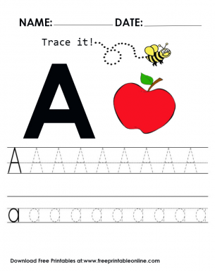 Trace it and practice the letter A - A for apple trace it upper and lower practice lines