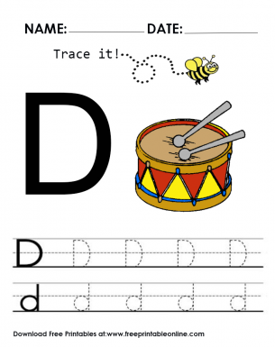 Trace it and practice the letter D - D is for drum - trace it with uppercase and lowercase letters including practice lines