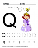 Trace it - Trace The Letter Q Worksheet - Q is for queen