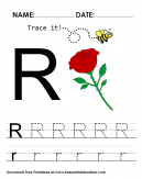 Trace it - Trace The Letter R Worksheet - R is for Rose