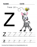 Trace it and practice the letter Z - Z is for zebra - trace it with these uppercase and lowercase letters to practice