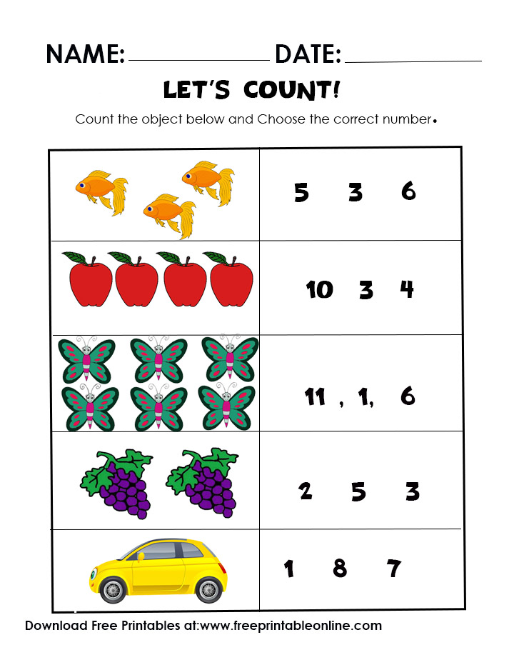Counting Objects 1 To 10 Worksheets
