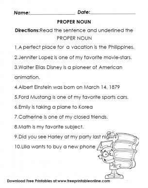 Identify The Proper Noun Worksheet - Read the sentence and find the proper noun