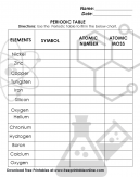 Periodic Table Questionnaire - Use the periodic table to fill in the form below