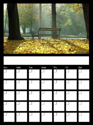 September Blank Monthly Calendars - Beautiful Fall Colors in the Trees