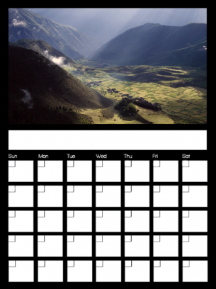 October Blank Monthly Calendars - Beautiful Valley among a vast mountan range