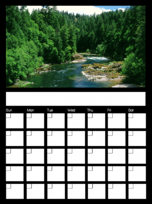 December Blank Monthly Calendars - Beautiful  a mountain stream among the forest