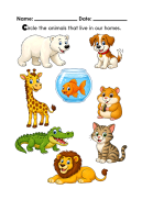 Animals That Live in Our Homes - Circle the animals that live in our homes