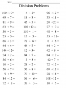 Division Problems Worksheet - 48 Division problems to solve in the worksheet