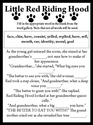 Word Usage Worksheet Red Riding Hood