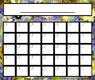 Flower Themed Blank Monthly Calendar - Free Printable Online