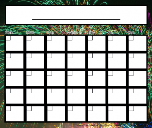 Fireworks Blank Calendar with a fireworks scene in the background, good for any month and year