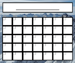 Mountains Blank Monthly Calendar with a snow capped maounatin range in the background, good for any month or year