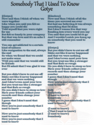 Gotye Somebody That I Used To Know Lyrics Sheet 