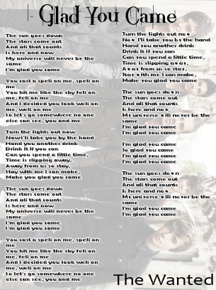 The Wanted Glad You Came Lyrics Sheet 