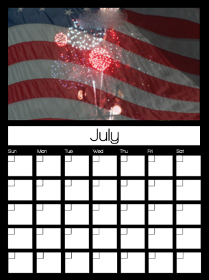 Blank 4th of July Monthly Calendars - Complete with flag and fireworks