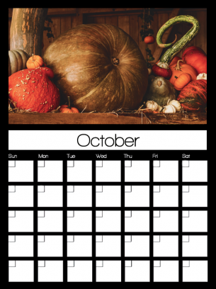 October Blank days on this whole of Month Calendar with Halloween pumkins on them