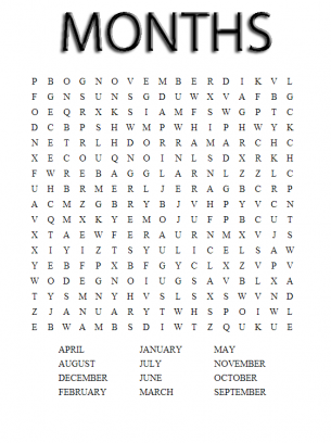 Months of the Year Word Search Puzzle 